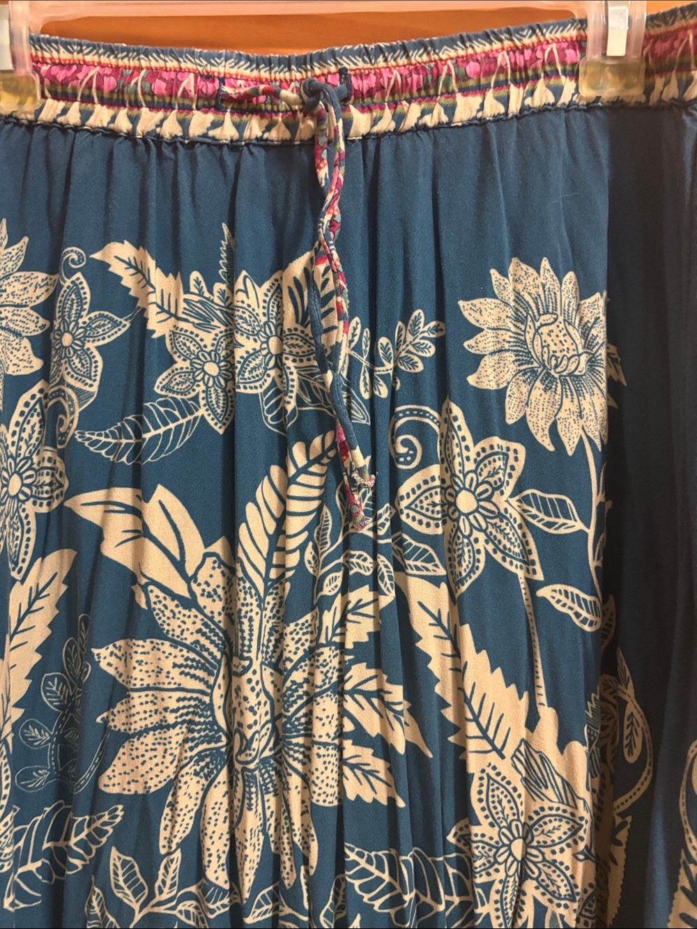 NATURAL LIFE Teal Maxi Skirt with Cream Floral Print - Picture 2 of 5